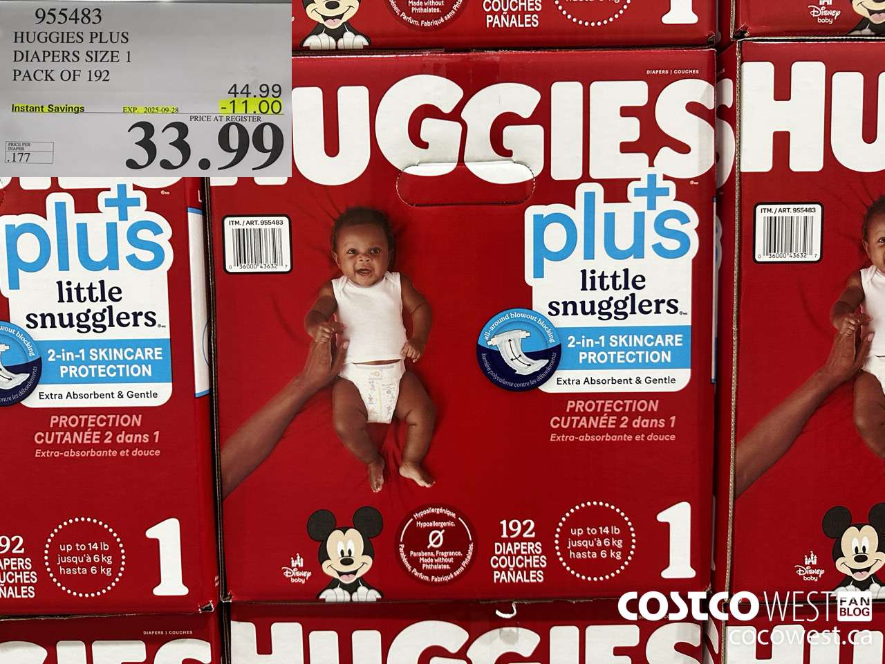 955483 HUGGIES LITTLE SNUGGLE SIZE 1 DIAPERS PACK OF 192 ($11.00 INSTANT SAVINGS EXPIRES ON 2025-09-28) $33.99