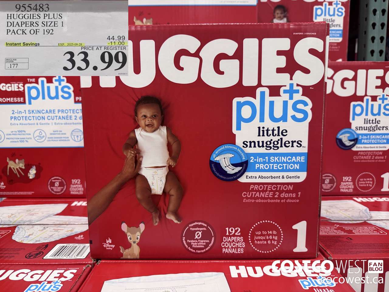 955483 HUGGIES LITTLE SNUGGLE SIZE 1 DIAPERS PACK OF 192 ($11.00 INSTANT SAVINGS EXPIRES ON 2025-09-28) $33.99