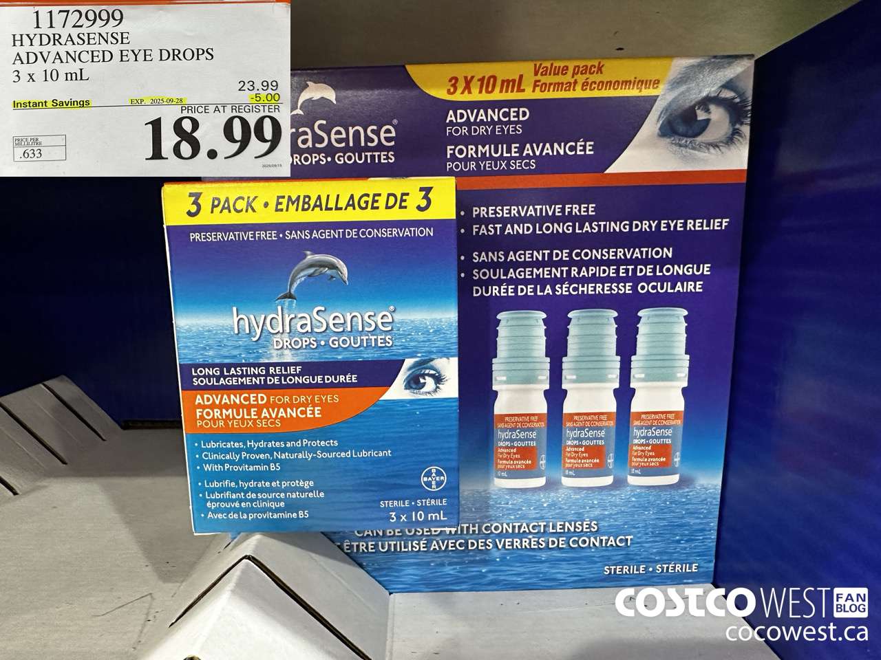 1172999 HYDRASENSE ADVANCED 3 x 10ML ($5.00 INSTANT SAVINGS EXPIRES ON 2025-09-28) $18.99