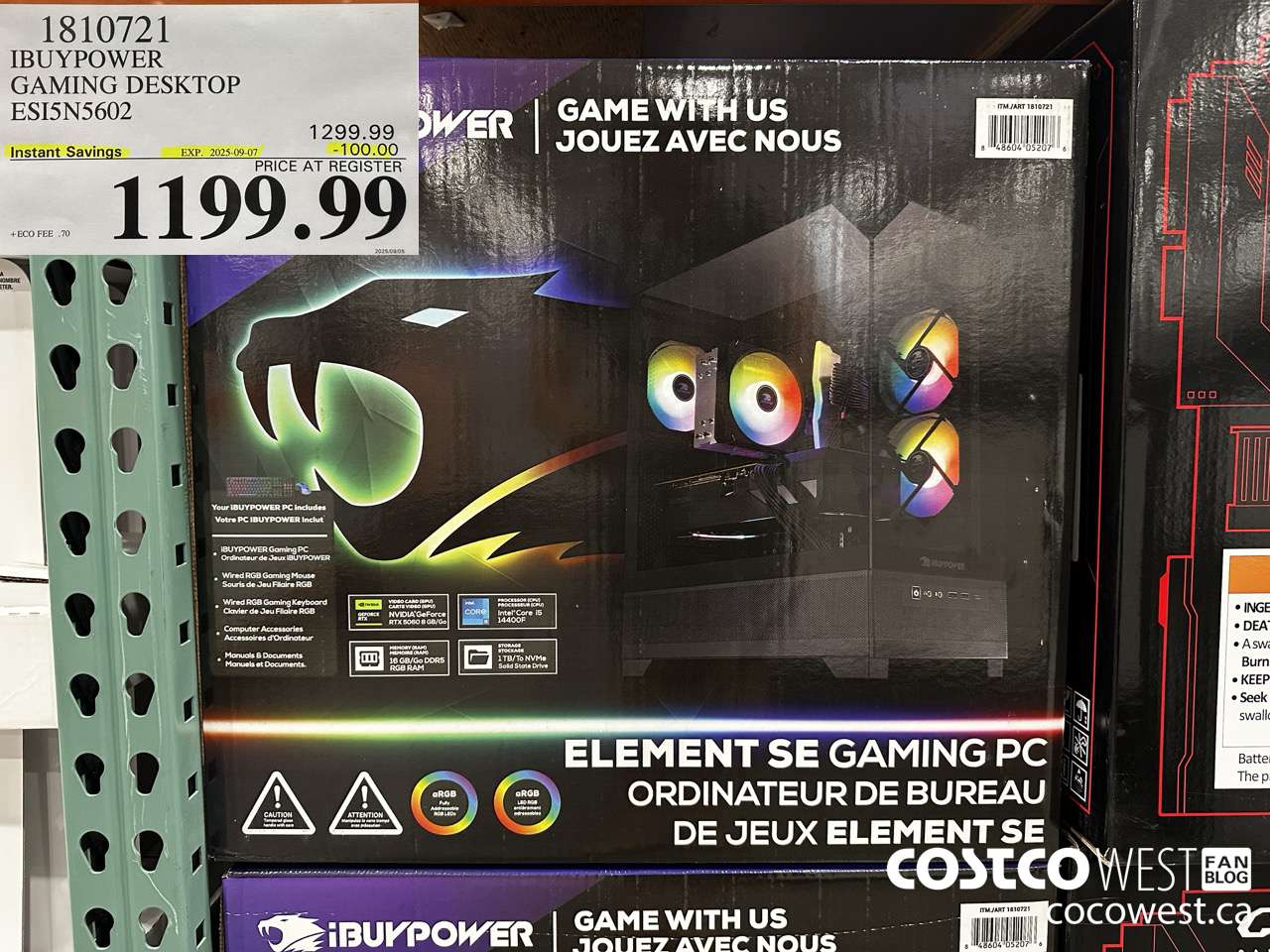 1810721 IBUYPOWER GAMING DESKTOP ESI5N5602 ($100.00 INSTANT SAVINGS EXPIRES ON 2025-09-07) $1199.99