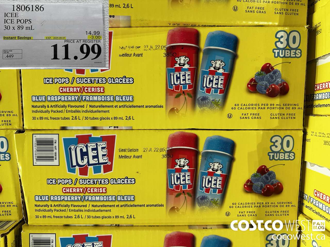 1806186 ICEE ICE POPS 30 X 89ML ($3.00 INSTANT SAVINGS EXPIRES ON 2025-09-07) $11.99