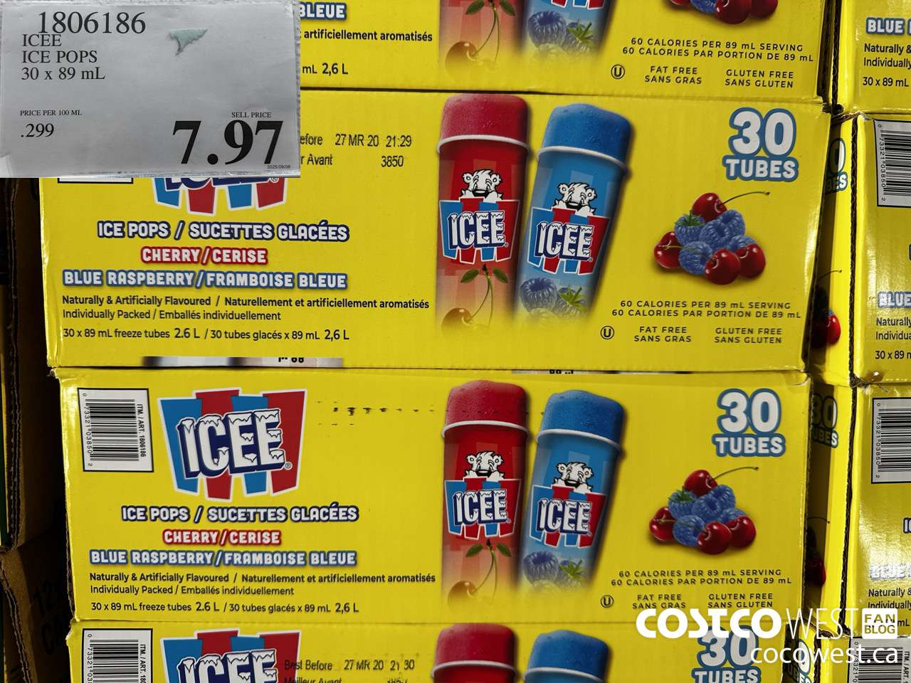 1806186 ICEE ICE POPS 30 X 89ML $7.97