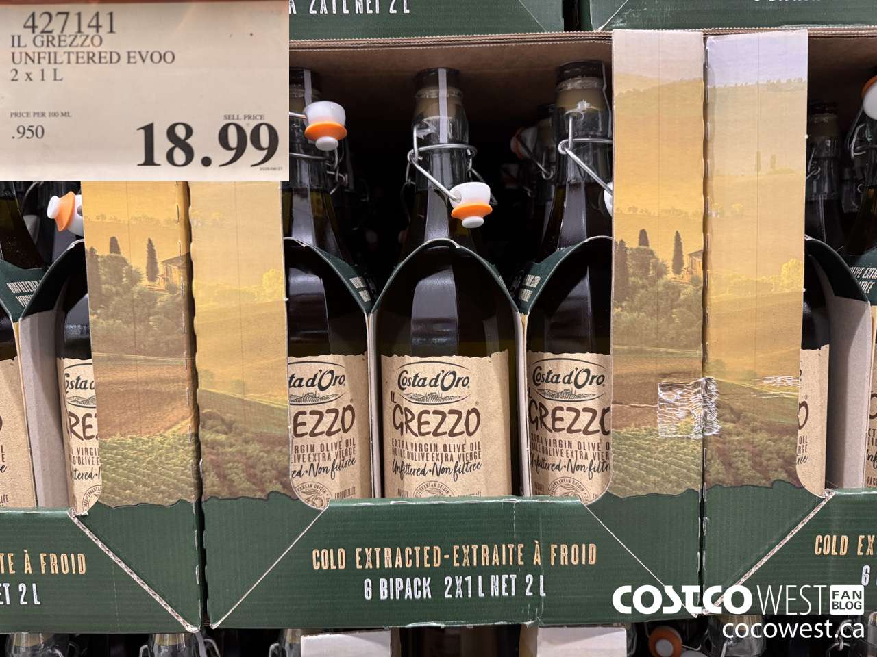 427141 IL GREZZO UNFILTERED OLIVE OIL 2 X 1 L EXTRA VIRGIN $18.99