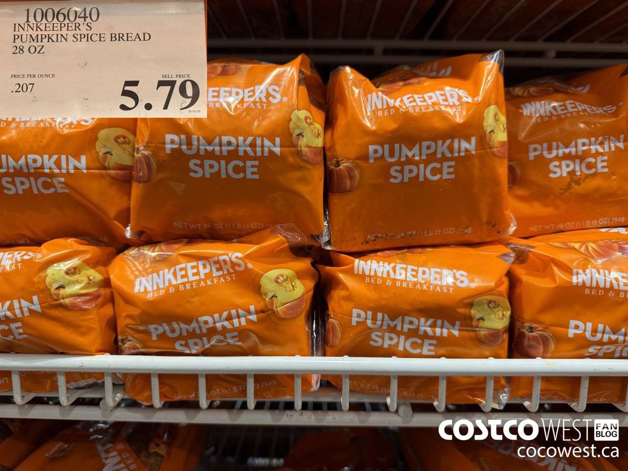 1006040 INKEEPER'S PUMPKIN SPICE BREAD 28 OZ $5.79