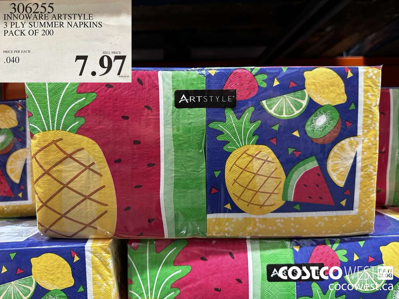 306255 INNOWARE ARTSTYLE 3 PLY SUMMER NAPKINS PACK OF 200 $7.97