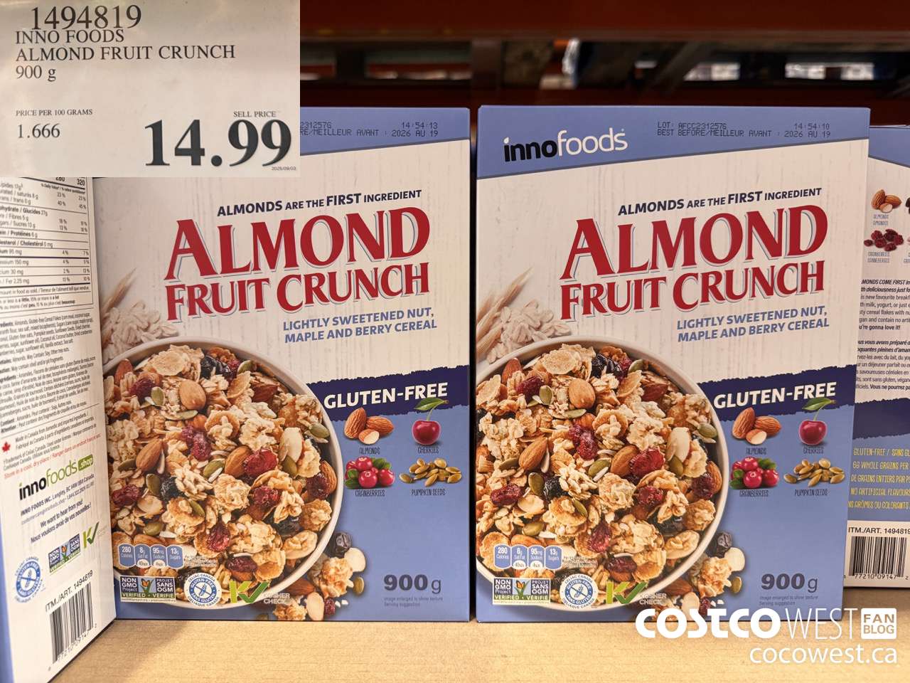 1494819 INNO FOODS ALMOND FRUIT CRUNCH 900 g $14.99
