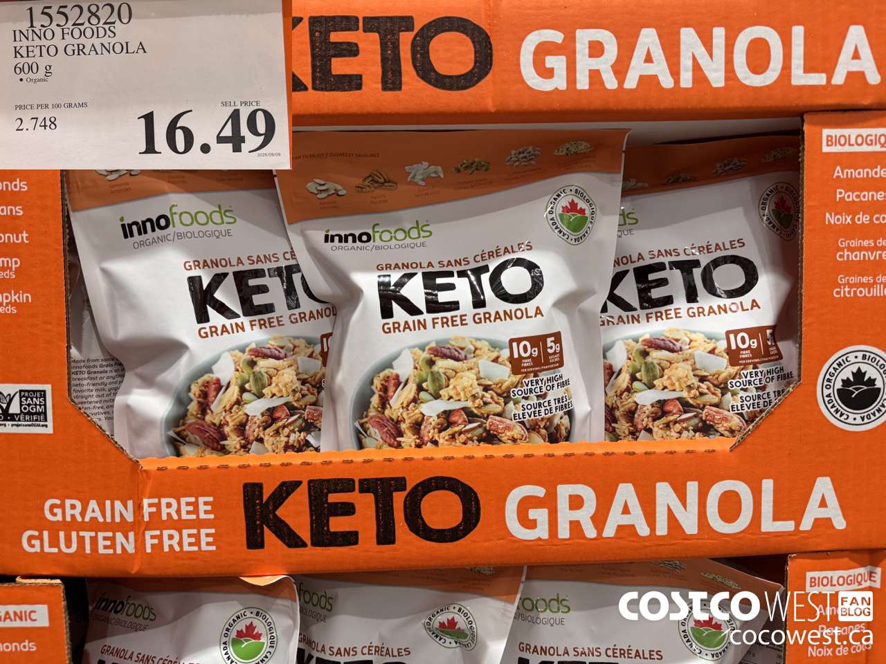 1552820 INNO FOODS ORGANIC KETO GRANOLA 600 g  $16.49