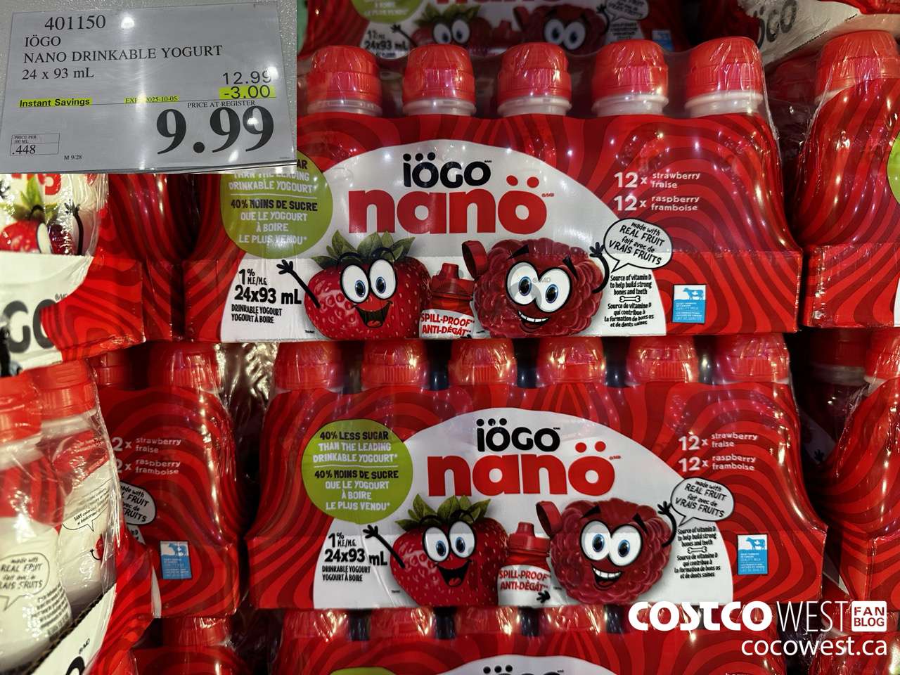 401150 IOGO NANO DRINKABLE YOGURT 24 x 93 mL ($3.00 INSTANT SAVINGS EXPIRES ON 2025-10-05) $9.99