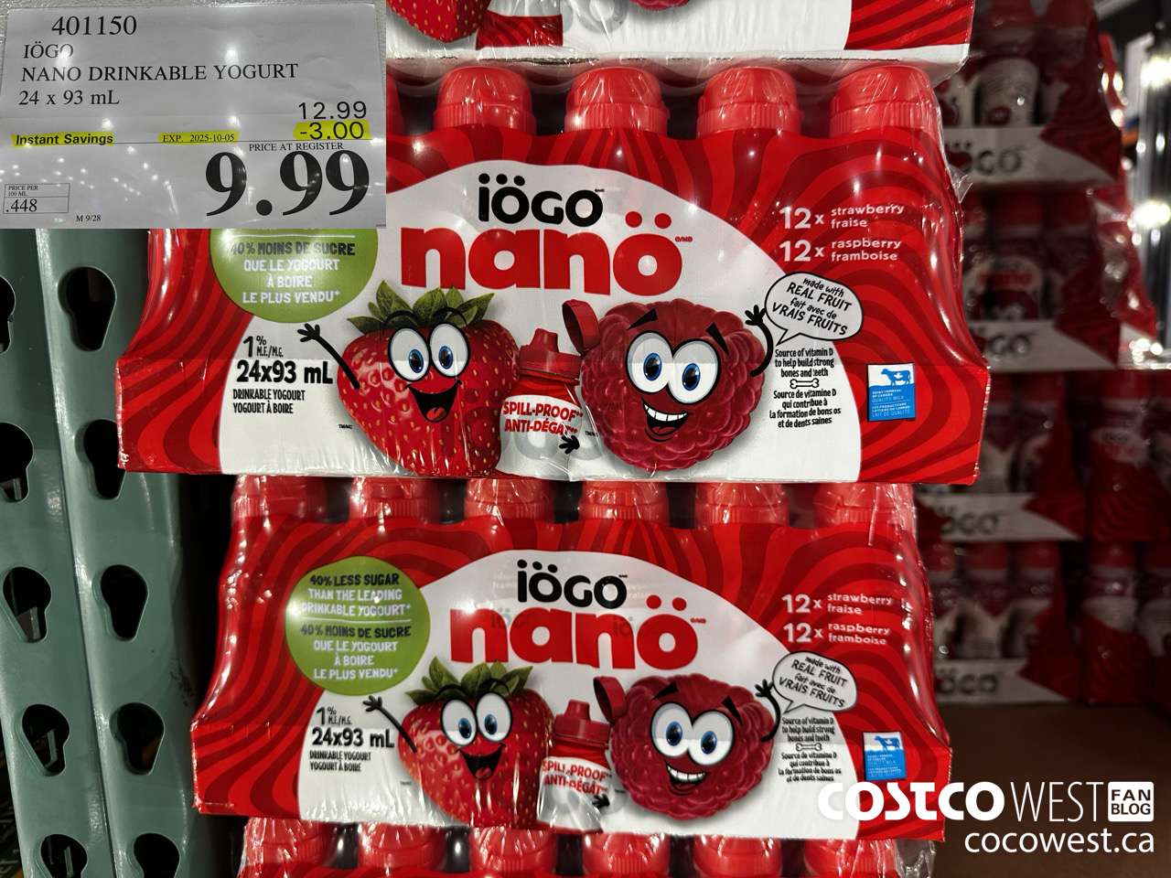 401150 IOGO NANO DRINKABLE YOGURT 24 x 93 mL ($3.00 INSTANT SAVINGS EXPIRES ON 2025-10-05) $9.99