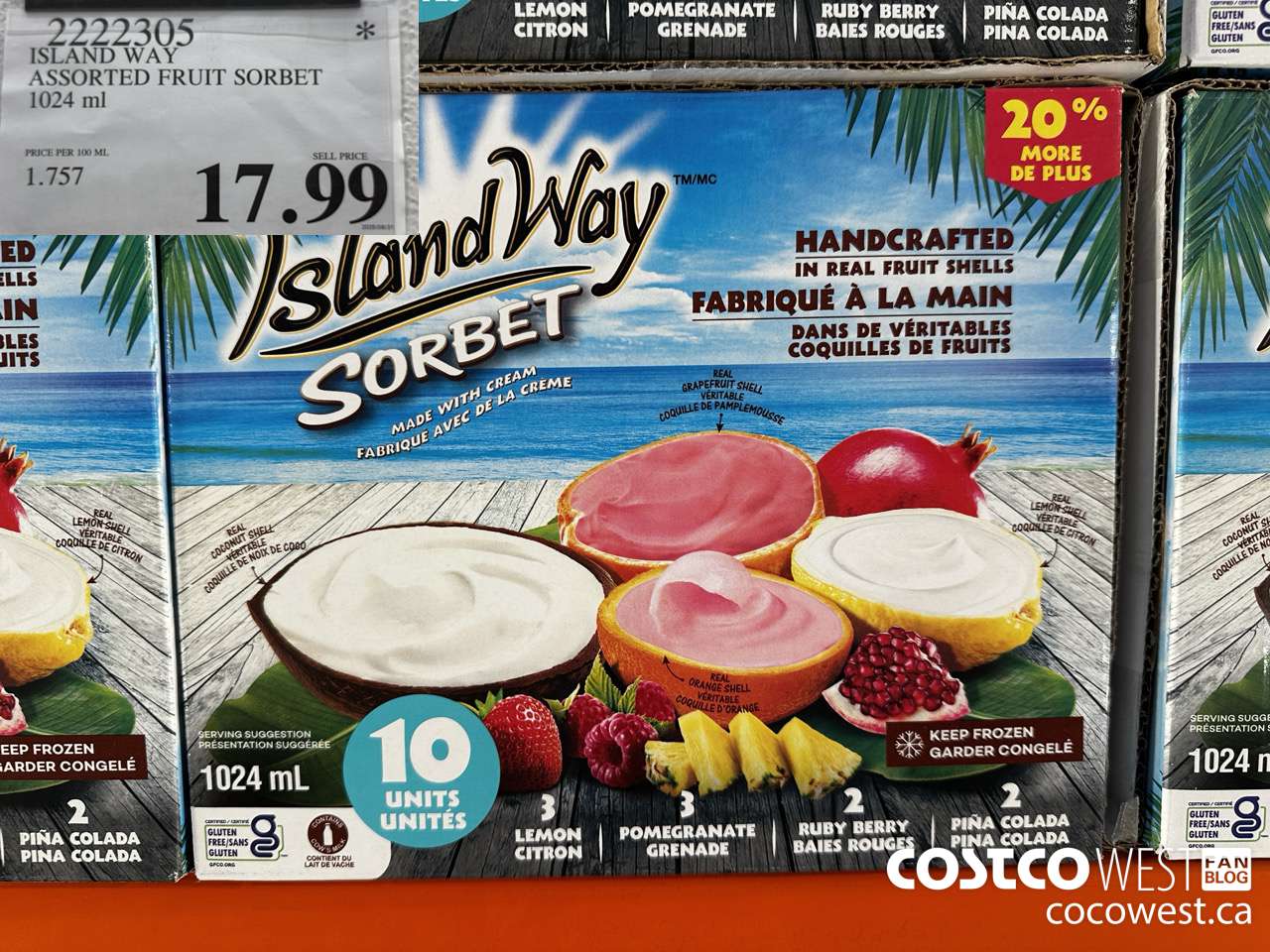 2222305 ISLAND WAY ASSORTED FRUIT SORBET 1024 ML $17.99
