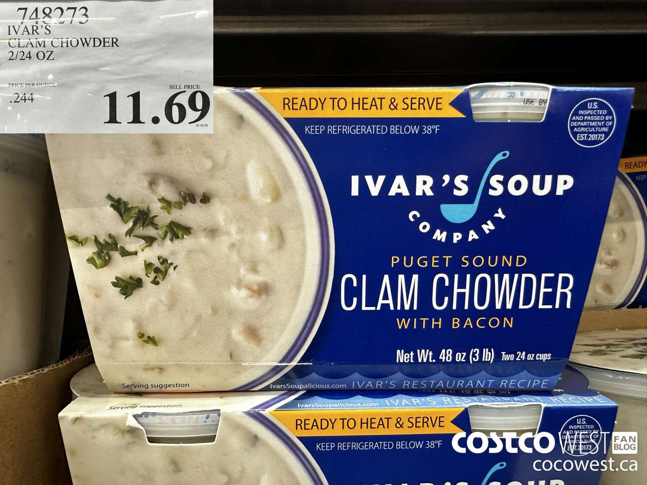 748273 IVAR'S CLAM CHOWDER 2/24 OZ $11.69