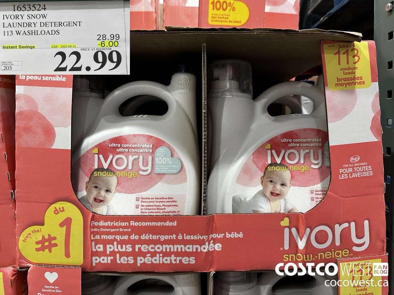 1653524 IVORY SNOW LAUNDRY DETERGENT 113 WASHLOADS ($6.00 INSTANT SAVINGS EXPIRES ON 2025-09-14) $22.99