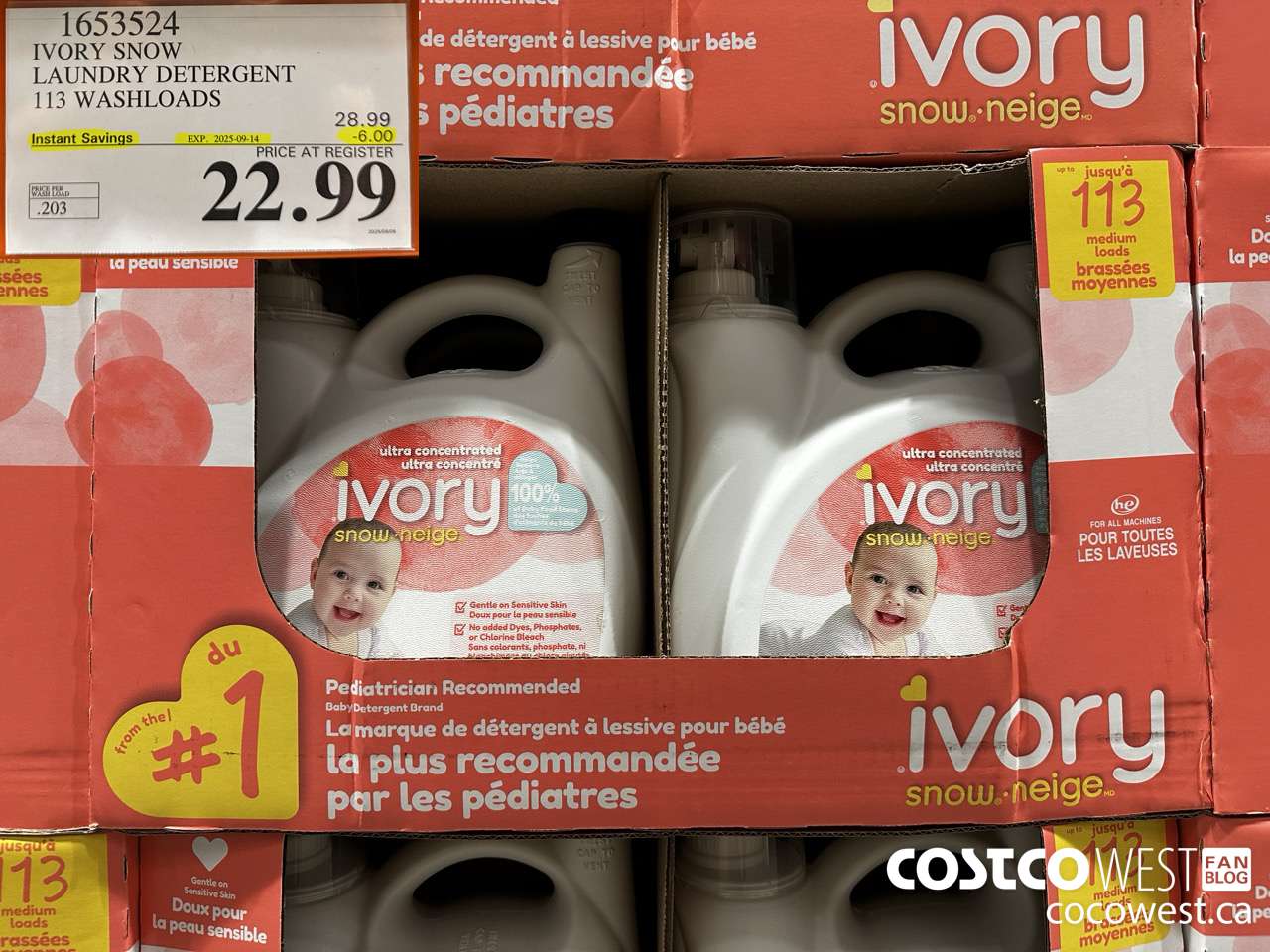 1653524 IVORY SNOW LAUNDRY DETERGENT 113 WASHLOADS ($6.00 INSTANT SAVINGS EXPIRES ON 2025-09-14) $22.99