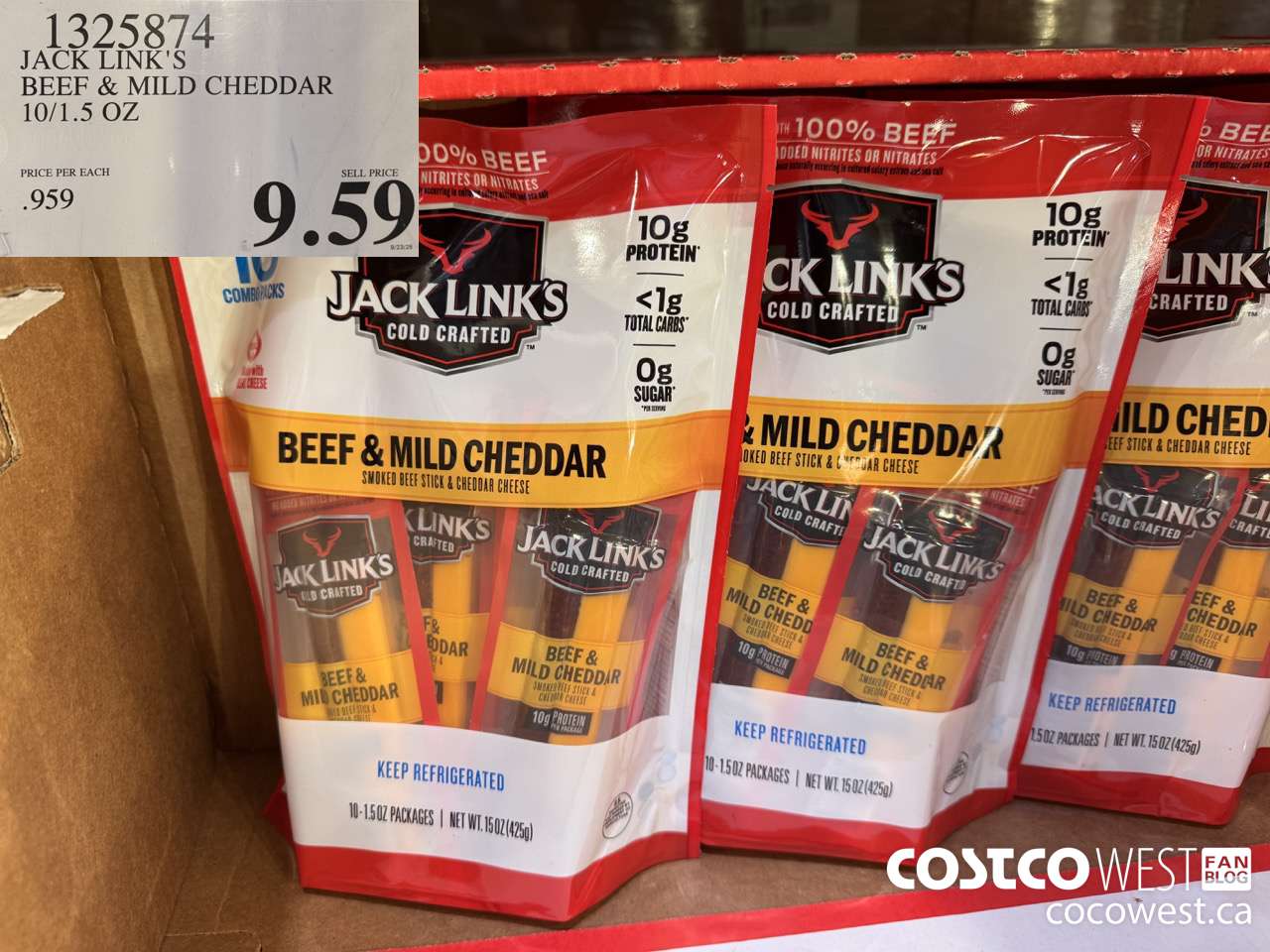 1325874 JACK LINK'S BEEF & MILD CHEDDAR 10/1.5 OZ $9.59