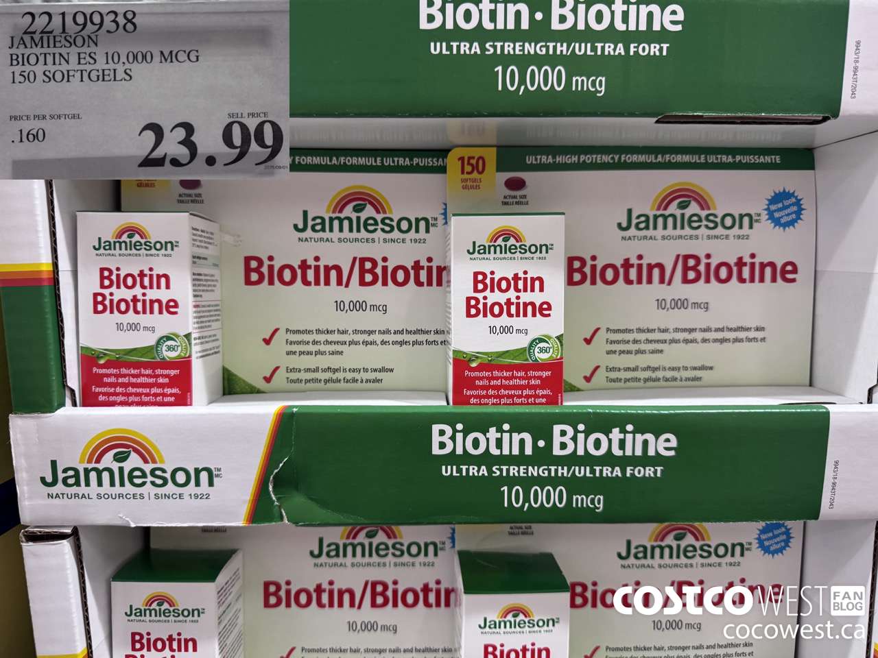 2219938 JAMIESON BIOTIN 10,000 MCG 150 SOFTGELS $23.99