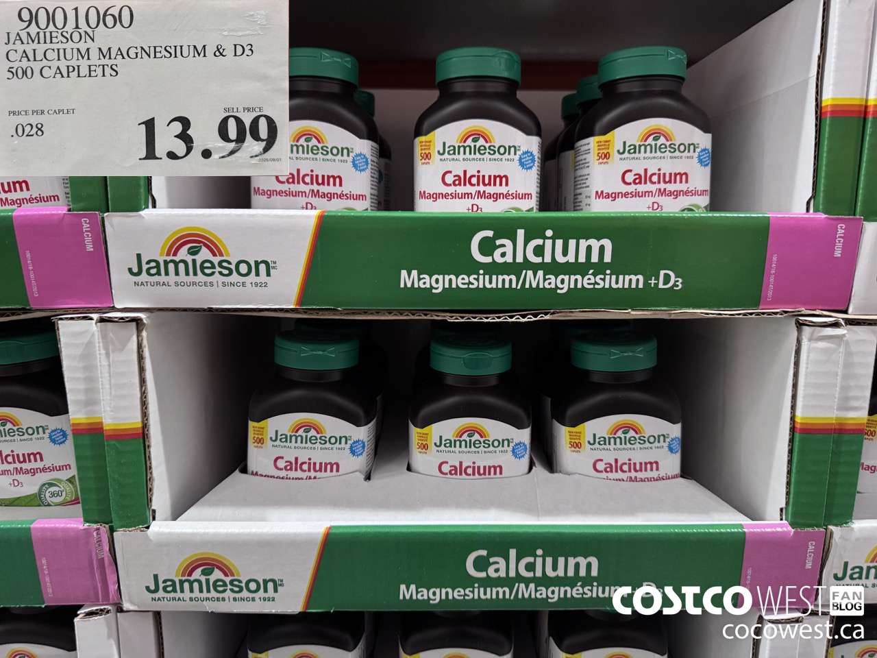 9001060 JAMIESON CALCIUM MAGNESIUM W/ VIT D 500 CAPLETS $13.99