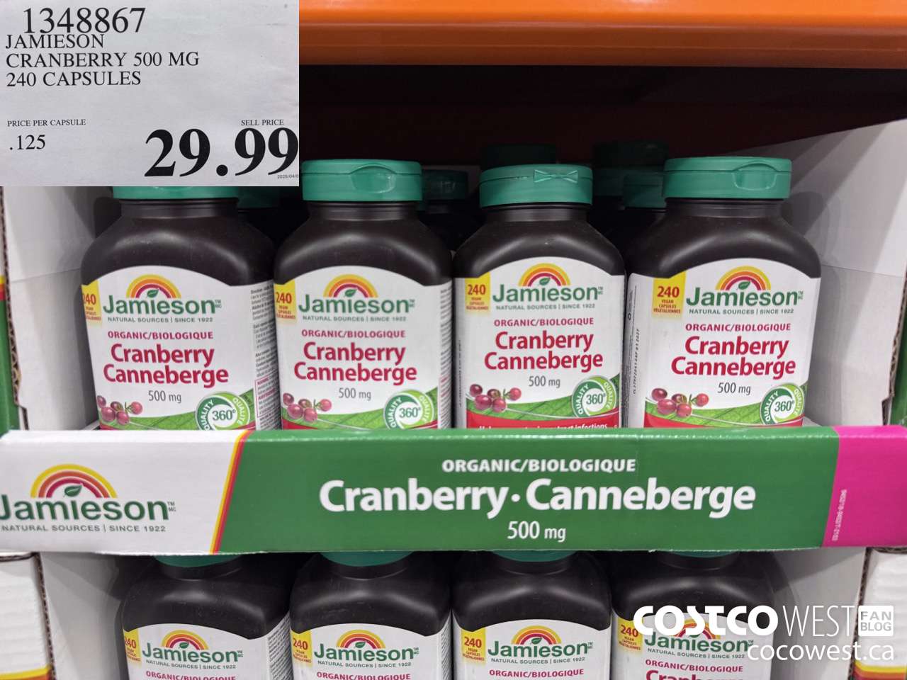 1348867 JAMIESON CRANBERRY 500MG 240 CAPSULES $29.99
