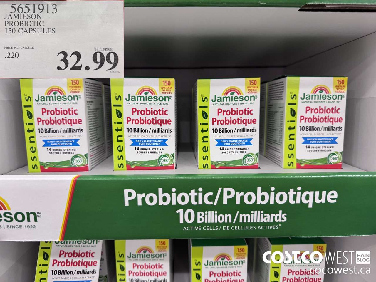 5651913 JAMIESON PROBIOTIC 10 BILLION 150 COUNT $32.99