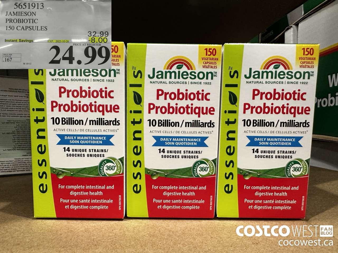 5651913 JAMIESON PROBIOTIC 10 BILLION 150 COUNT ($8.00 INSTANT SAVINGS EXPIRES ON 2025-10-26) $24.99