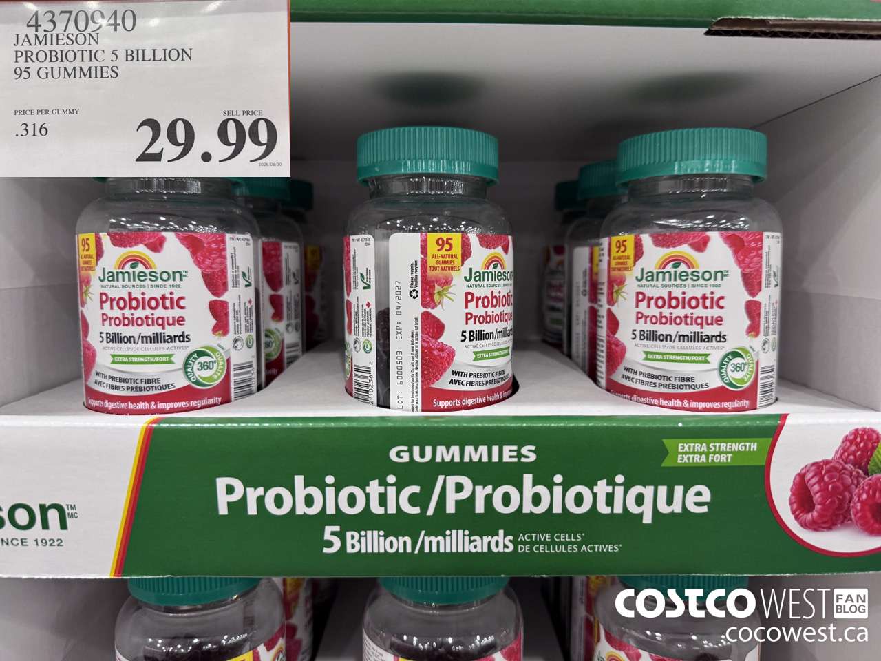 4370940 JAMIESON PROBIOTIC 5 BILLION 95 GUMMIES $29.99