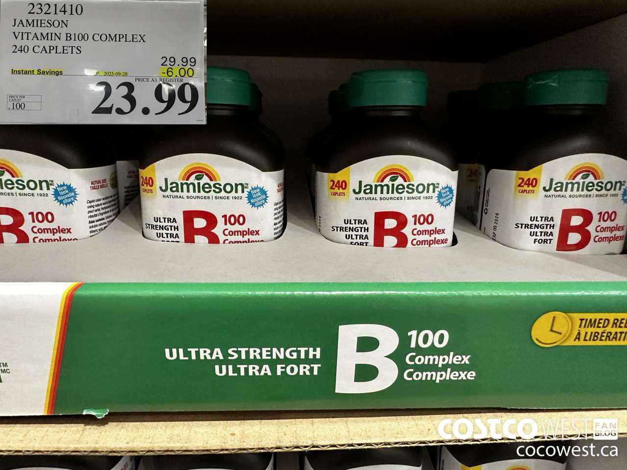 2321410 JAMIESON VITAMIN B100 COMPLEX 240 CAPLETS ($6.00 INSTANT SAVINGS EXPIRES ON 2025-09-28) $23.99