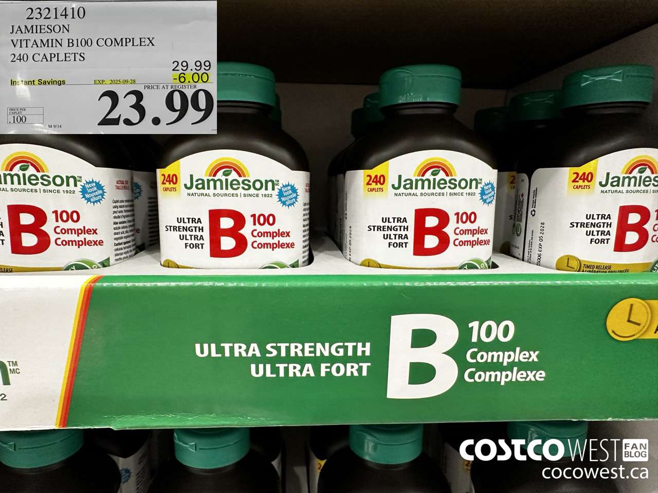 2321410 JAMIESON VITAMIN B100 COMPLEX 240 CAPLETS ($6.00 INSTANT SAVINGS EXPIRES ON 2025-09-28) $23.99