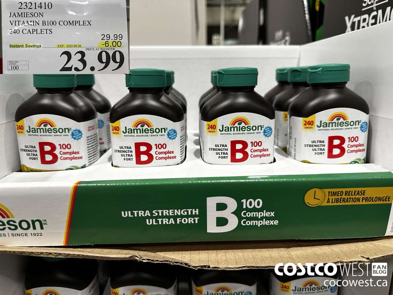 2321410 JAMIESON VITAMIN B100 COMPLEX 240 CAPLETS ($6.00 INSTANT SAVINGS EXPIRES ON 2025-09-28) $23.99