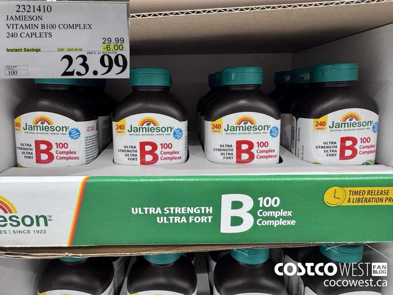 2321410 JAMIESON VITAMIN B100 COMPLEX 240 CAPLETS ($6.00 INSTANT SAVINGS EXPIRES ON 2025-09-28) $23.99
