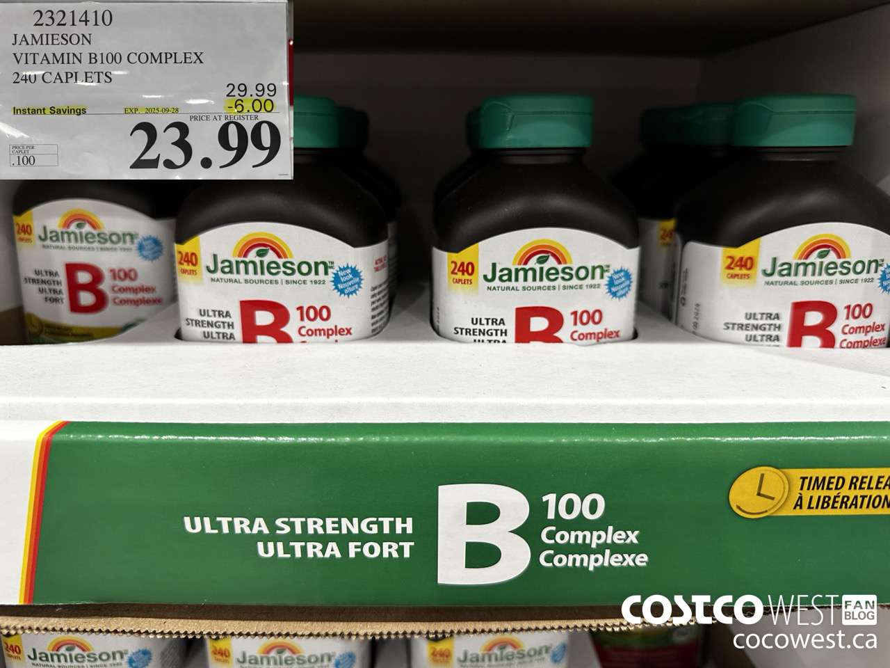 2321410 JAMIESON VITAMIN B100 COMPLEX 240 CAPLETS ($6.00 INSTANT SAVINGS EXPIRES ON 2025-09-28) $23.99