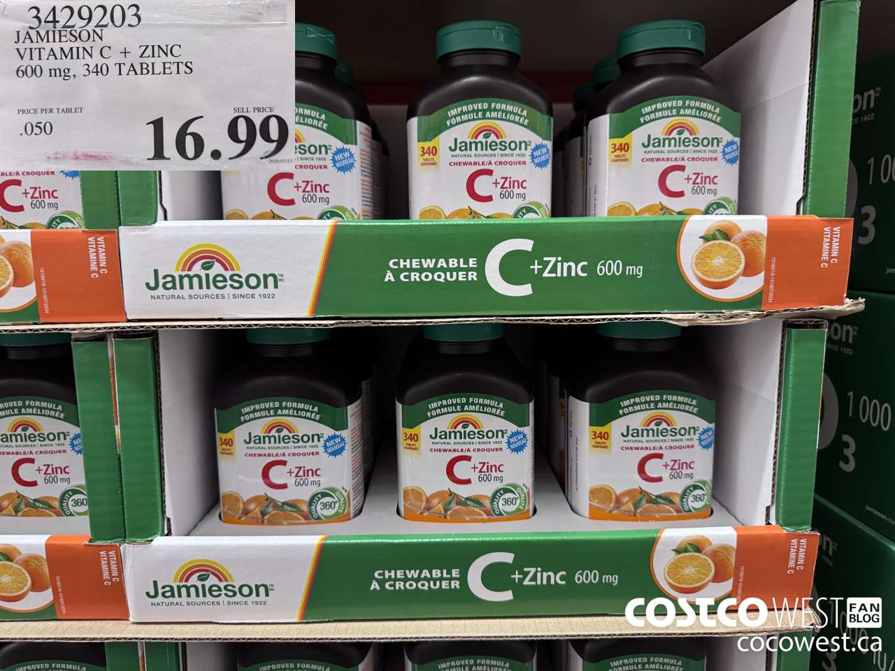 3429203 JAMIESON VITAMIN C + ZINC 600MG, 340 TABLETS $16.99
