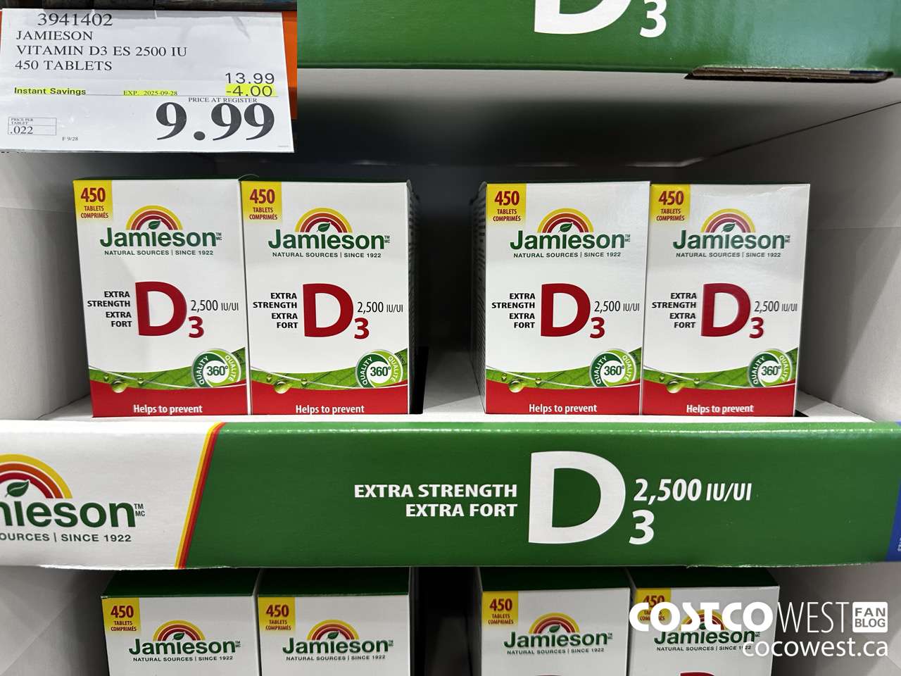 3941402 JAMIESON VITAMIN D3 2500IU 450 TABLETS ($4.00 INSTANT SAVINGS EXPIRES ON 2025-09-28) $9.99