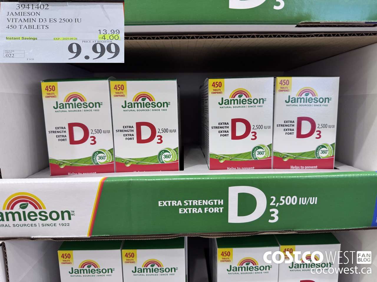 3941402 JAMIESON VITAMIN D3 2500IU 450 TABLETS ($4.00 INSTANT SAVINGS EXPIRES ON 2025-09-28) $9.99