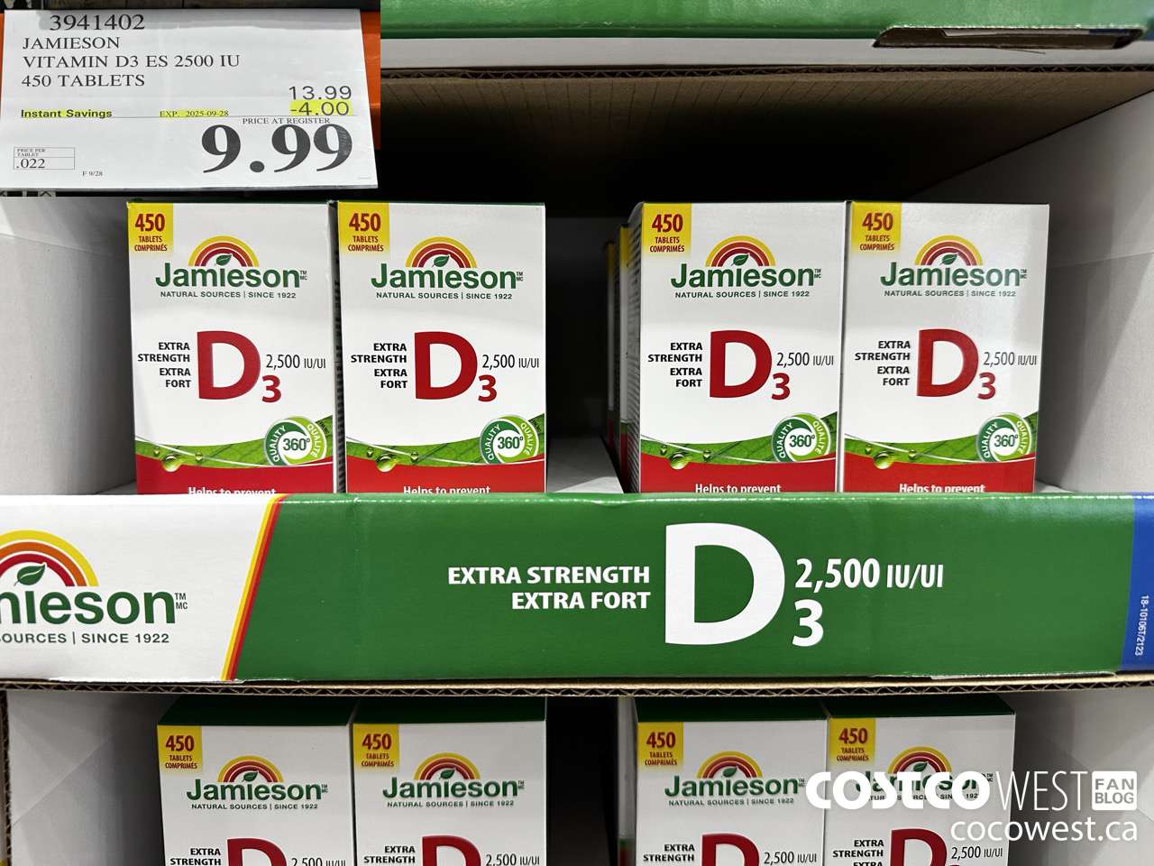 3941402 JAMIESON VITAMIN D3 2500IU 450 TABLETS ($4.00 INSTANT SAVINGS EXPIRES ON 2025-09-28) $9.99