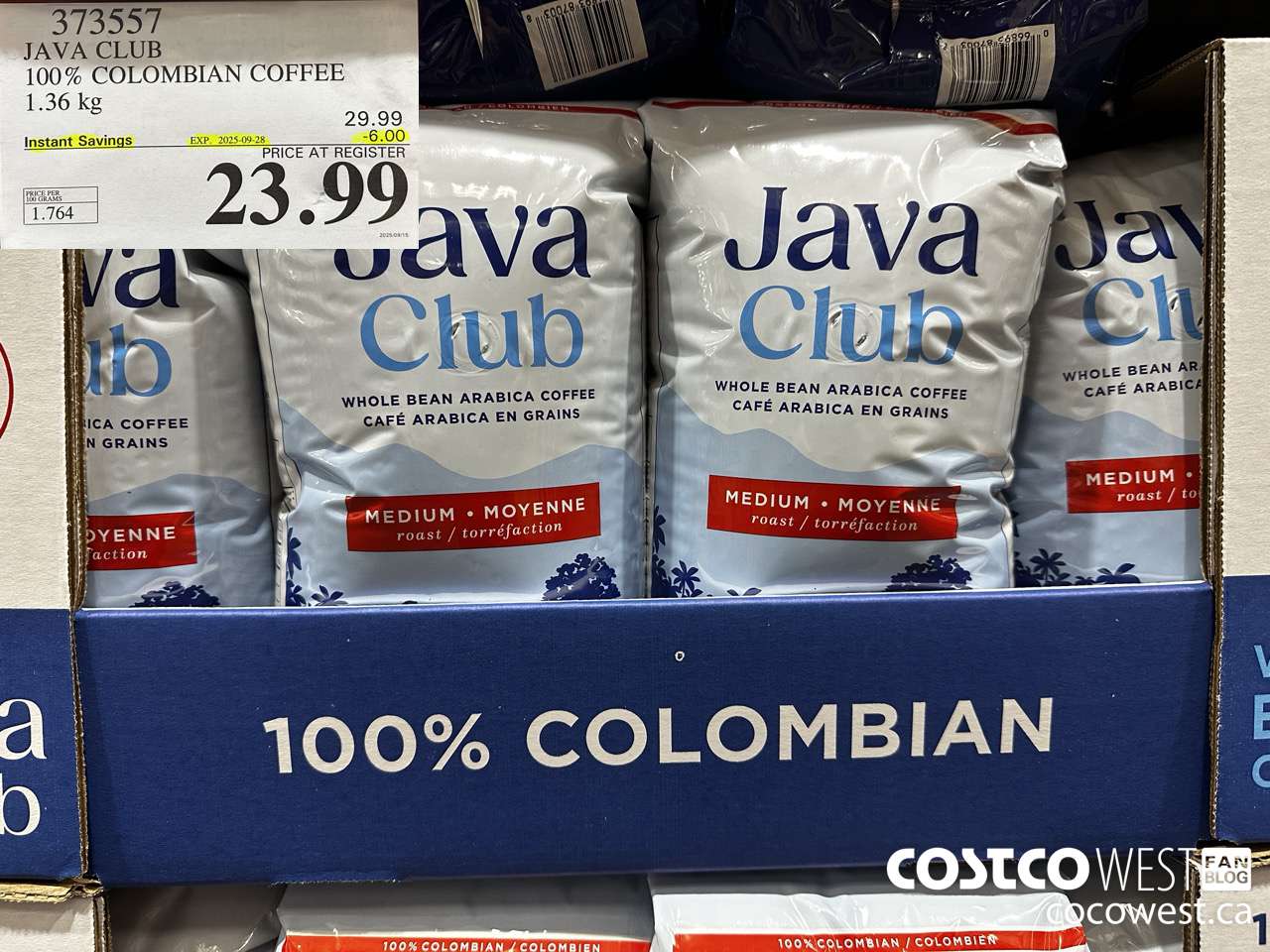 373557 JAVA CLUB 100% COLOMBIAN COFFEE 1.36 kg ($6.00 INSTANT SAVINGS EXPIRES ON 2025-09-28) $23.99