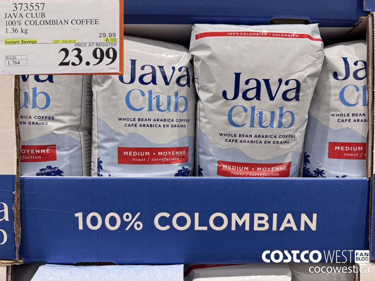 373557 JAVA CLUB 100% COLOMBIAN COFFEE 1.36 kg ($6.00 INSTANT SAVINGS EXPIRES ON 2025-09-28) $23.99