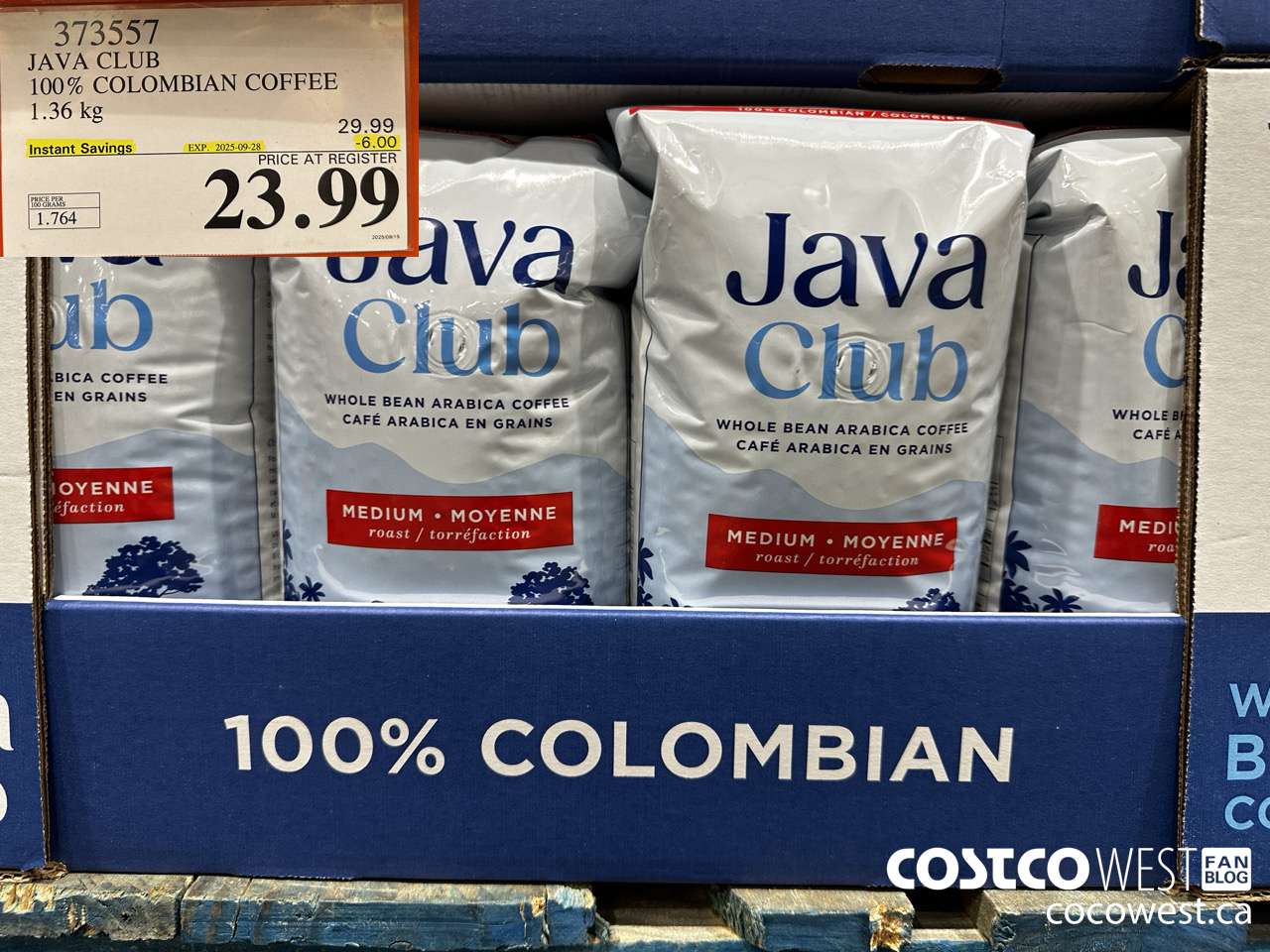 373557 JAVA CLUB 100% COLOMBIAN COFFEE 1.36 kg ($6.00 INSTANT SAVINGS EXPIRES ON 2025-09-28) $23.99