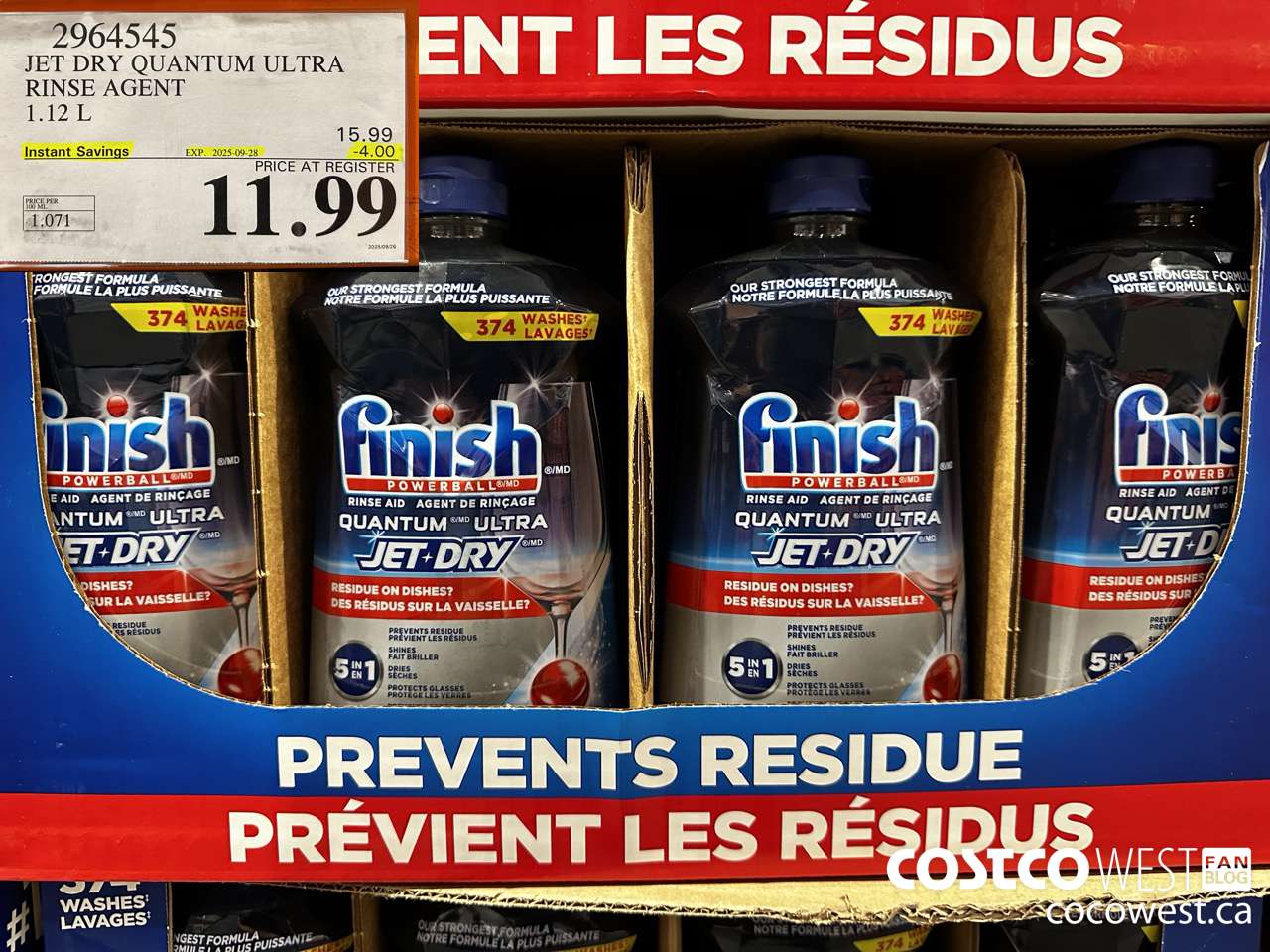 2964545 JET DRY QUANTUM ULTRA RINSE AGENT 1.12L ($4.00 INSTANT SAVINGS EXPIRES ON 2025-09-28) $11.99