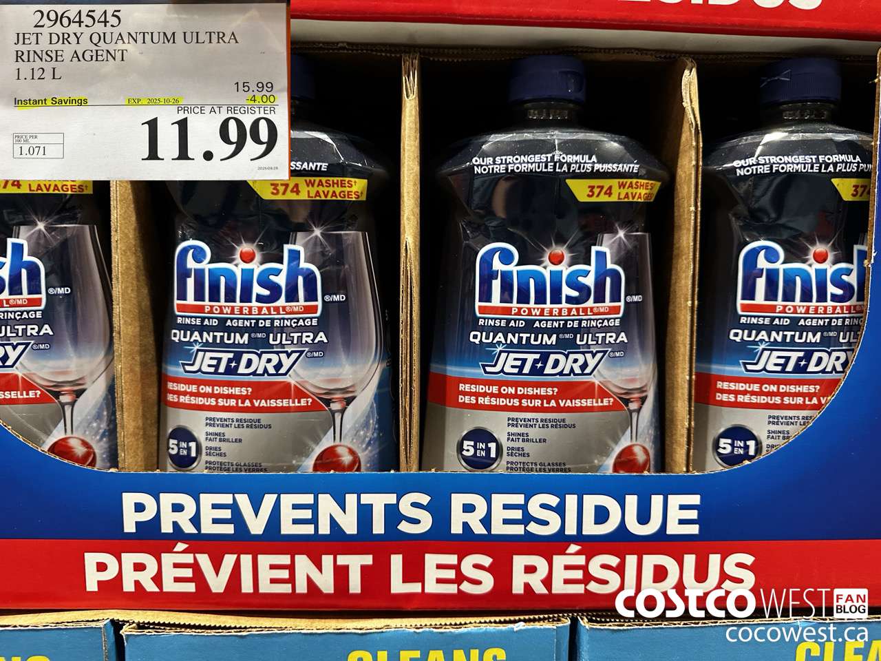 2964545 JET DRY QUANTUM ULTRA RINSE AGENT 1.12L ($4.00 INSTANT SAVINGS EXPIRES ON 2025-10-26) $11.99