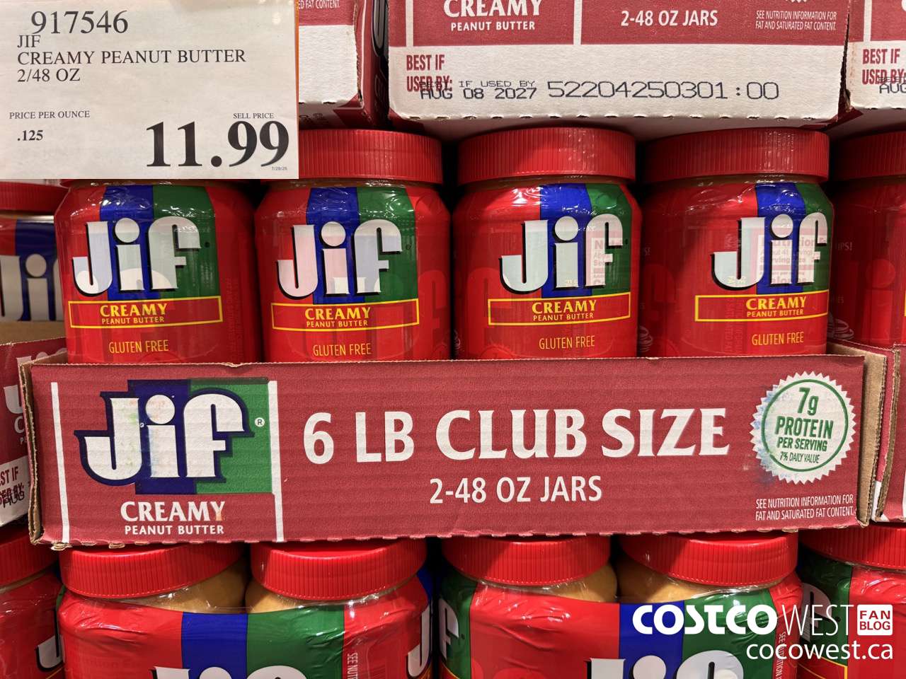917546 JIF CREAMY PEANUT BUTTER 2/48 OZ $11.99