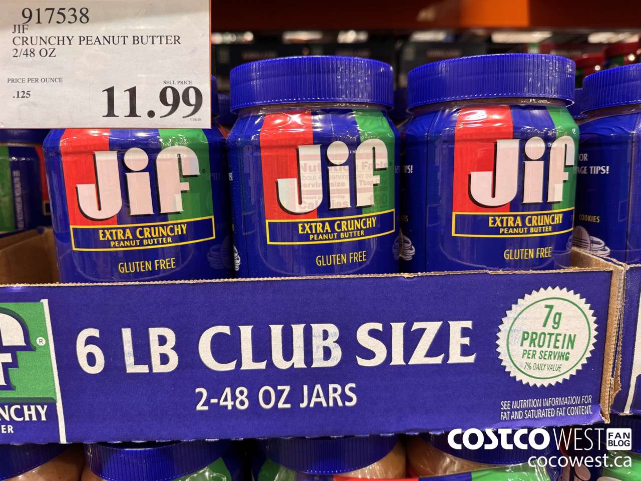 917538 JIF CRUNCHY PEANUT BUTTER 2/48 OZ $11.99