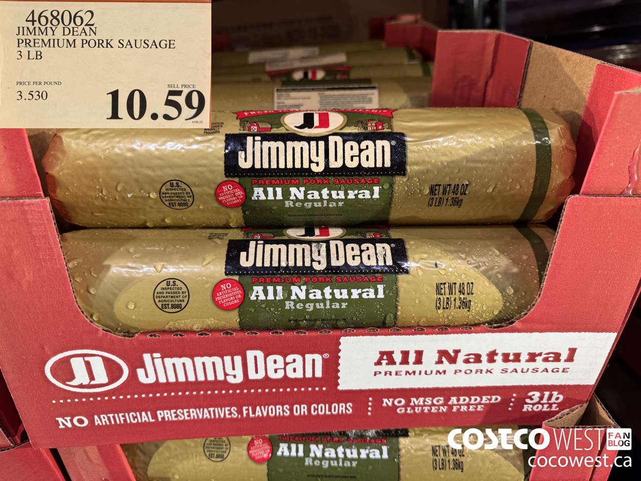 468062 JIMMY DEAN PREMIUM PORK SAUSAGE 3 LB $10.59