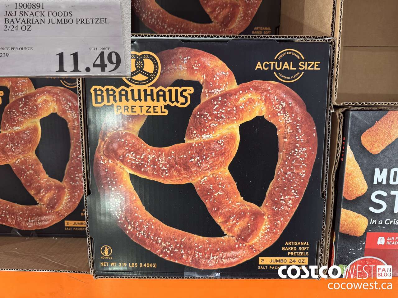 1900891 J&J SNACK FOODS BAVARIAN JUMBO PRETZEL 2/24 OZ $11.49