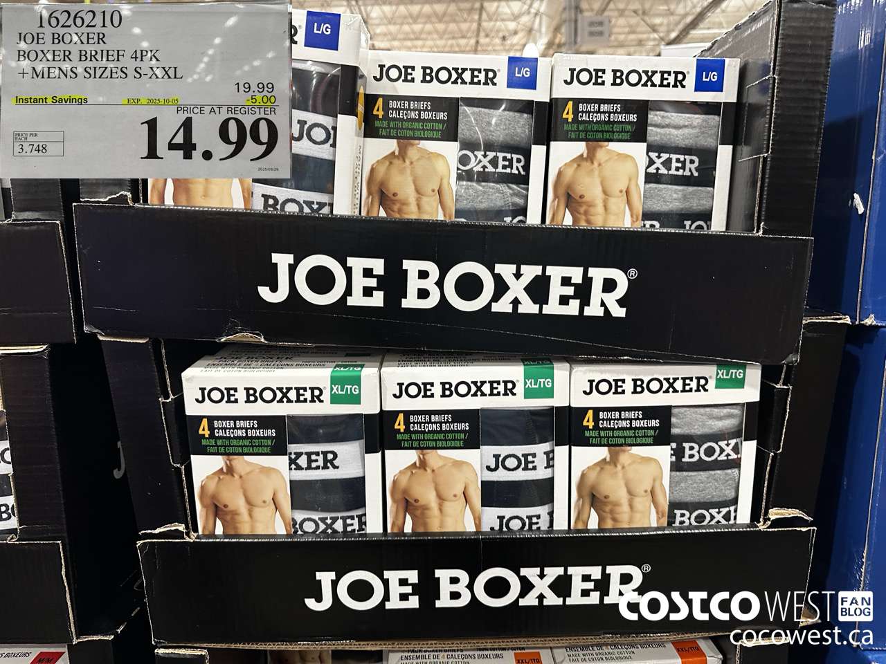 1626210 JOE BOXER BOXER BRIEFS 4PK MENS SIZES S-XXL ($5.00 INSTANT SAVINGS EXPIRES ON 2025-10-05) $14.99