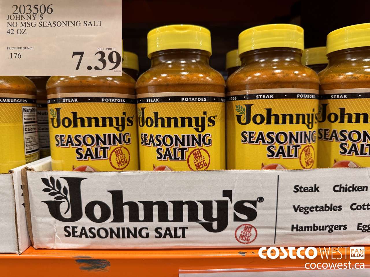 203506 JOHNNY'S NO MSG SEASONING SALT 42 OZ $7.39