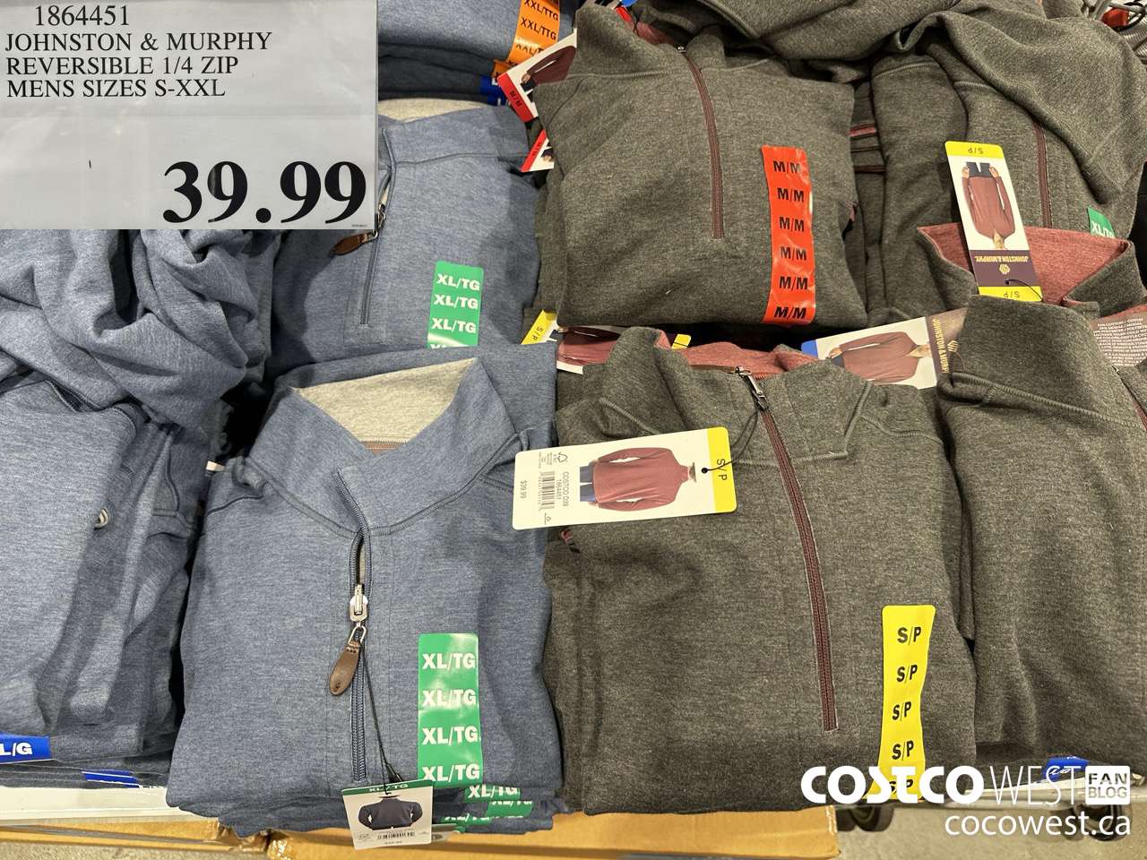 1864451 JOHNSTON & MURPHY REVERSIBLE 1/4 ZIP MENS SIZES S-XXL $39.99