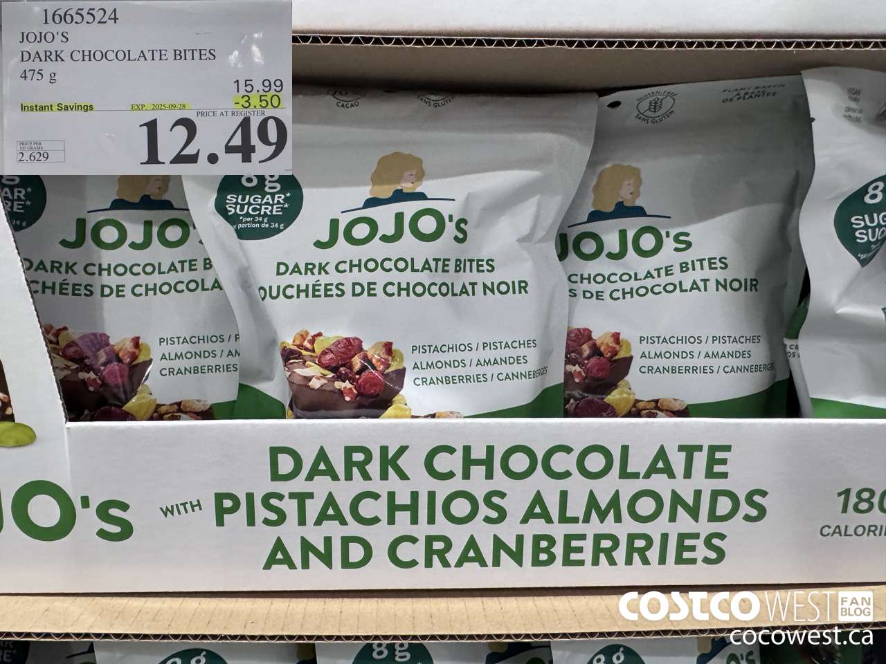 1665524 JOJO'S DARK CHOCOLATE BITES 475 G ($3.50 INSTANT SAVINGS EXPIRES ON 2025-09-28) $12.49