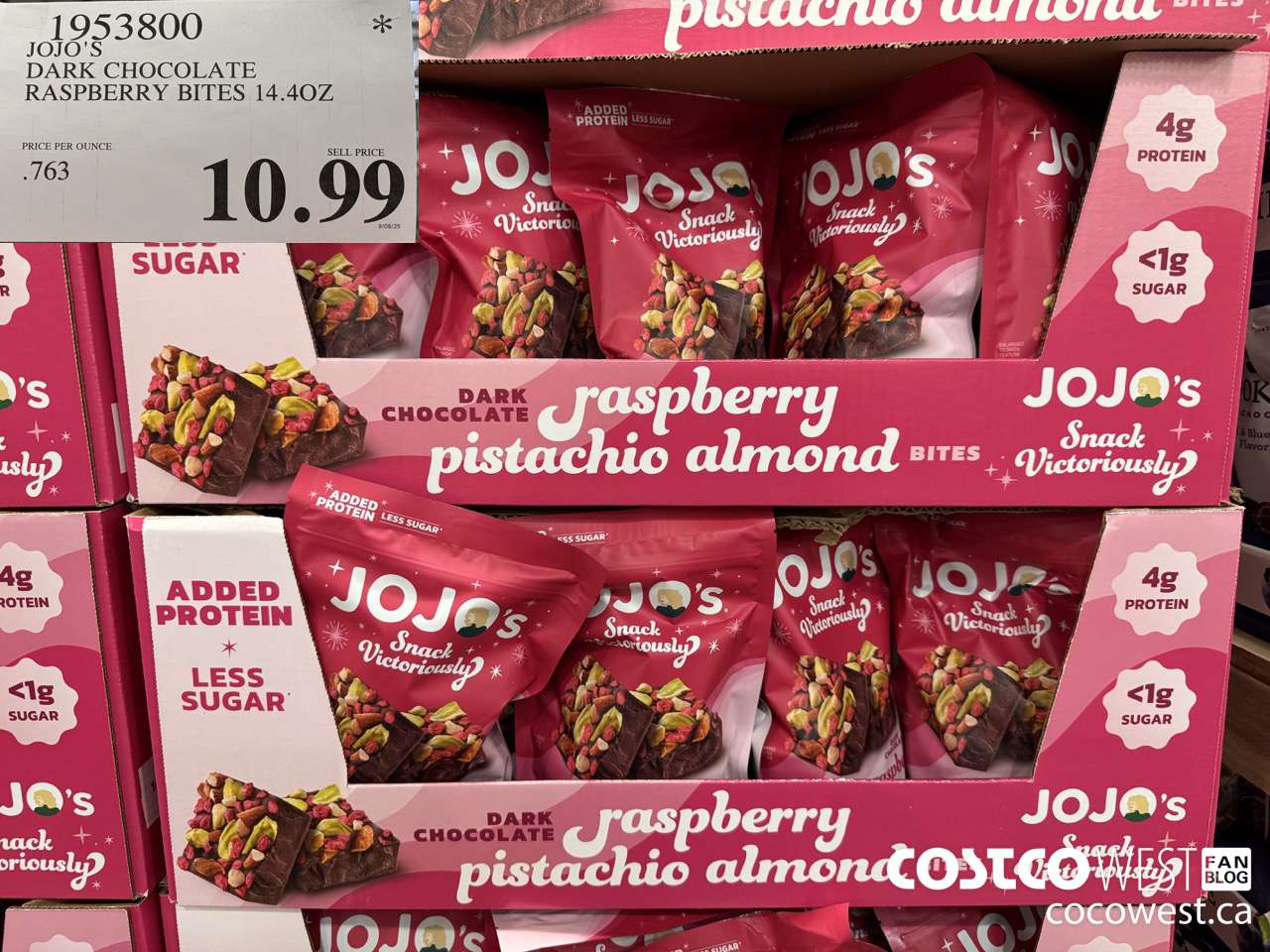 1953800 JOJO'S DARK CHOCOLATE RASPBERRY BITES 14.4 OZ $10.99