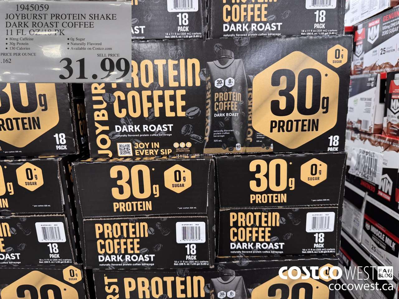 1945059 JOYBRUST PROTEIN SHAKE DARK ROAST COFFEE 11 FL OZ/ 18 PK $31.99
