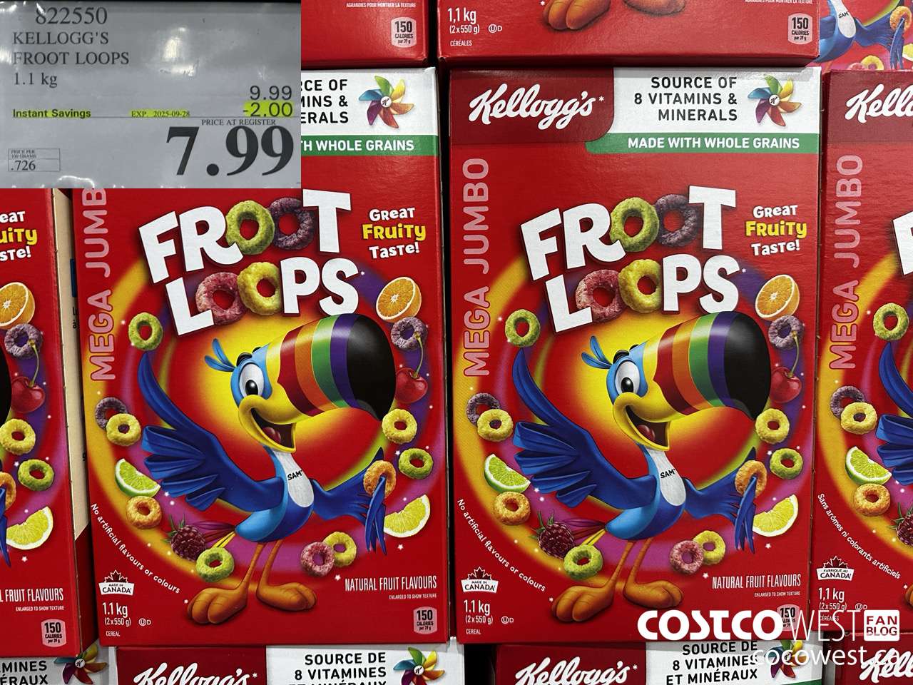 822550 KELLOGGS FROOT LOOPS 1.1 kg ($2.00 INSTANT SAVINGS EXPIRES ON 2025-09-28) $7.99
