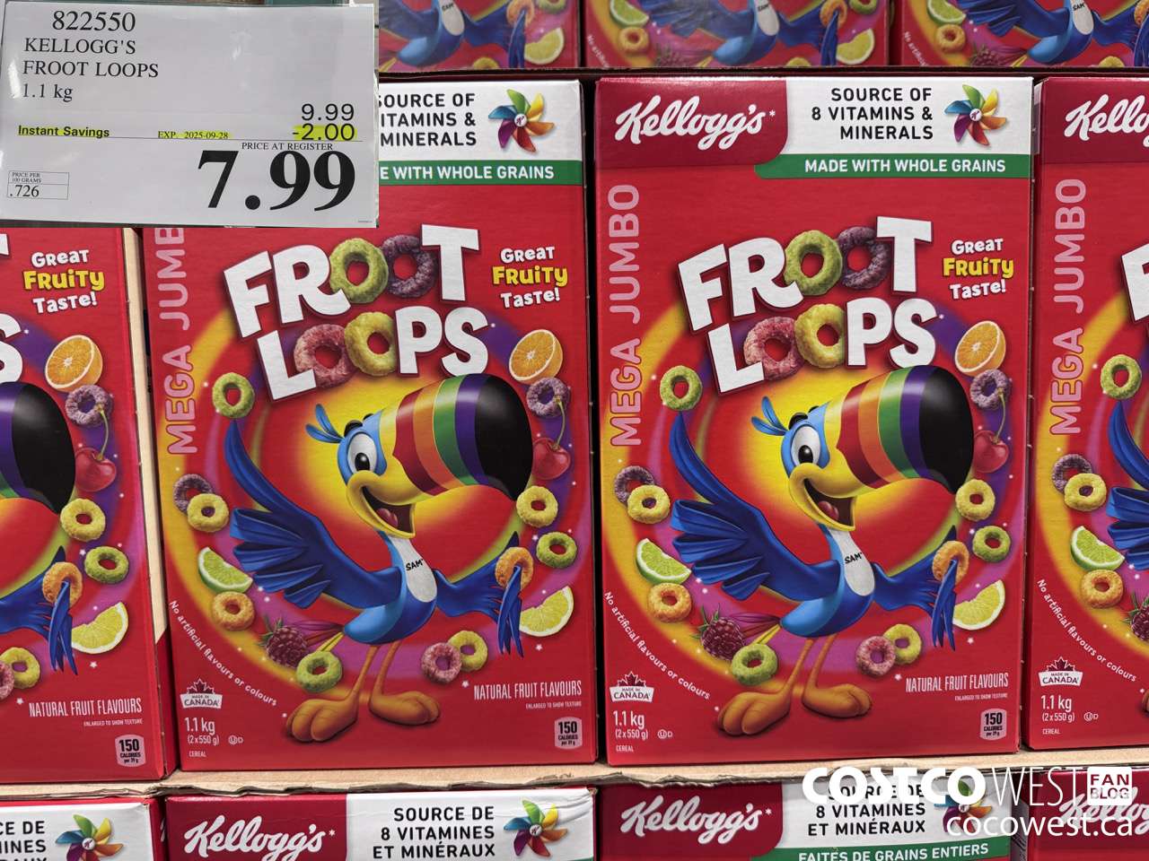 822550 KELLOGGS FROOT LOOPS 1.1 kg ($2.00 INSTANT SAVINGS EXPIRES ON 2025-09-28) $7.99